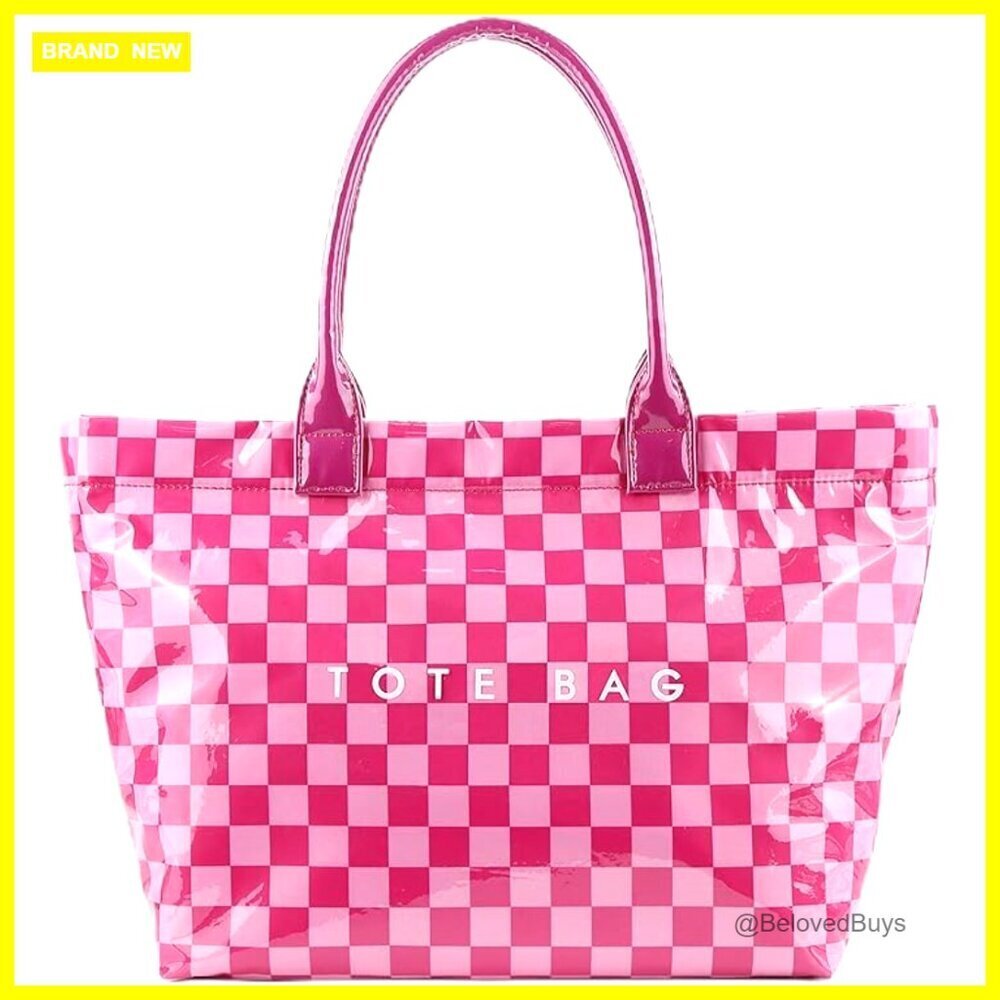 Clear PVC Checkered Tote Bag with Zipper, Hobo Style, 13.5x12.5x4.9 Inches